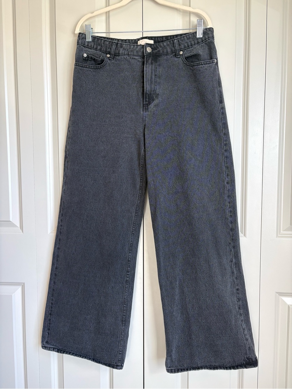 H&M High Rise Wide Leg Black Jeans Size 8 Washed Light Black Denim